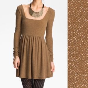 Free People long sleeve mini dress, gold metallic
